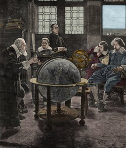 John Milton (1608-1674) navštěvující Galileo Galilei (Galilee), ve svém vězení inkvizice v Arcetri, poblíž Florencie, v roce 1640. Rytina z 19. století z obrazu T. Lessiho.