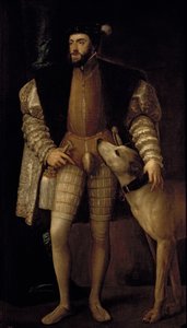 Karel V. (1500-58) císař Svaté říše římské a španělský král se svým psem, 1533 od Tiziano Vecelli