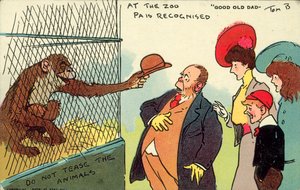 V ZOO je táta rozpoznán, starý dobrý táta (barevná litografie) od Tom Browne