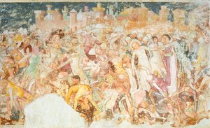 Mučednictví, detail z Legendy o svaté Uršule od Tommasa da Modena (1326-1379), freska, detail, kostel Santa Caterina, Treviso