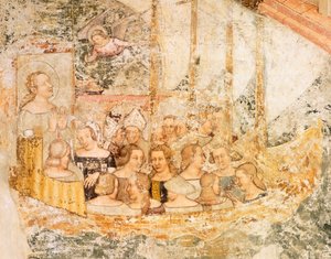 Plavba směrem k Římu, detail z Příběhů svaté Uršuly, od Tommaso da Modena (1326-1379), freska, detail, kostel Santa Caterina, Treviso