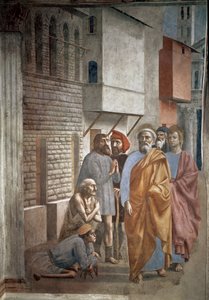 Svatý Petr uzdravuje nemocné svým stínem - Stín svatého Petra guerit des malades - Freska od Tommasa di ser Giovanni di Mone Cassai dit Masaccio (1401-1428), 229,8x161,9 cm