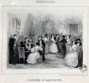 Umělecký večer: míčové a karetní hry během buržoazního večera Kresba Antoine Johannot dit Tony Johannot (1803-1852) 1831 Paříž, Bibliotheque de l