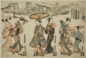 Girls Of Fukagawa - Ah Tri ptych (Fukagawa Musume Triple Width)