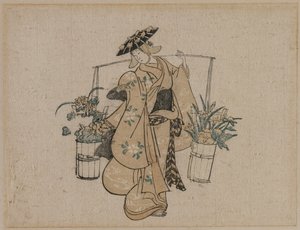 Kráska nesoucí dva vědra květin, c. 1696-1716. od Torii Kiyomasu