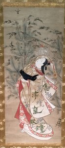 Dívka hrající battledore a shuttlecock od Torii Kiyomasu II