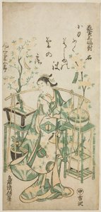 Herec Onoe Kikugoro I, pravý list "Triptych pro prodejce květin (Hanauri sanpukutsui)" od Torii Kiyomasu II