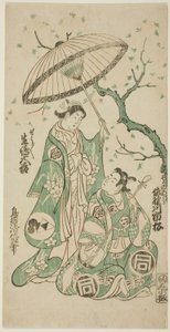 Herci Sanogawa Ichimatsu I jako Soga no Goro a Ikushima Daikichi II jako Kewaizaka no Shosho ve hře „Monzukushi Nagoya Soga“, která byla uvedena v divadle Ichimura v prvním měsíci roku 1748 od Torii Kiyomasu II
