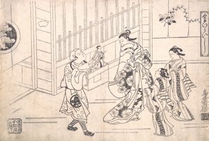 Herec Ichimura Takenojo VIII v roli loutkáře, ukazující Loutky na kurt..., ca. 1715.