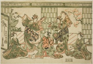 Zábavní tanečníci předvádějící tanec na koních od Torii Kiyomitsu I