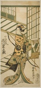 Herec Segawa Kikunojo II jako Ishi no Mae ve hře "Hoshi Aikotoba Higashiyama no Sakae", která se hrála v divadle Ichimura v devátém měsíci roku 1763.