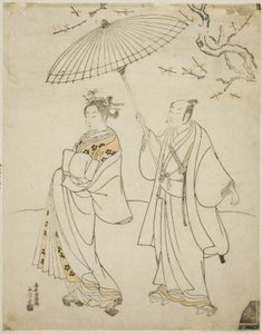 Herci Ičikawa Komazo I (L) a Nakamura Matsue I (R) od Torii Kiyomitsu I