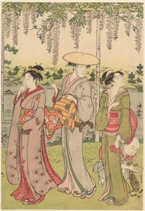 Obdivování vistárie ve svatyni Kameido od Torii Kiyonaga