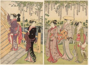 Obdivování vistárie ve svatyni Kameido od Torii Kiyonaga