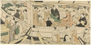 Herecký večírek na lodi na řece Sumida od Torii Kiyonaga