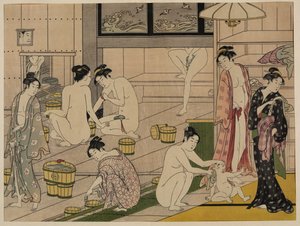 Bathhouse, c.1785 (dřevěný tisk) od Torii Kiyonaga