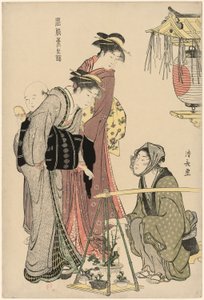 Nákup hrnkových rostlin ze série "Brokád východních způsobů (Fuzoku Azuma no nishiki)" od Torii Kiyonaga