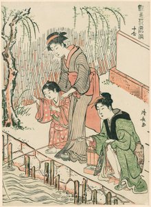 Rybaření, ze série "Soubor deseti krásek v květinových stylech (Enshoku hana fuzoku ju awase)" od Torii Kiyonaga