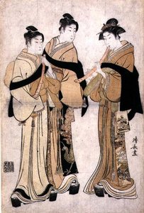 Playing the Shakuhachi, c.1782 (dřevořez se slepou ražbou) od Torii Kiyonaga