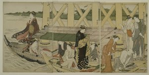Výletní čluny pod mostem Azuma, kolem roku 1784 od Torii Kiyonaga