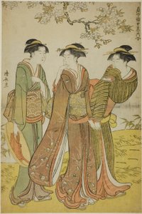 Jarní výlet, ze série "Sbírka současných krás z požitkářských čtvrtí (Tosei yuri bijin awase)" od Torii Kiyonaga