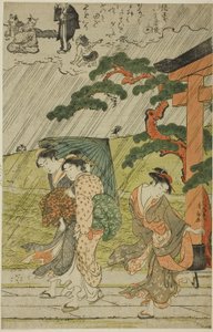 Náhlá sprcha ve svatyni Mimeguri od Torii Kiyonaga