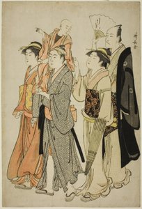 Herec Ichikawa Danjuro V a jeho rodina z nepojmenované série čtyř grafik zobrazujících herce v soukromém životě od Torii Kiyonaga