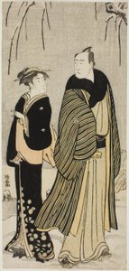 Herec Matsumoto Koshiro IV a gejša z nepojmenované série grafik zobrazujících herce v soukromém životě od Torii Kiyonaga
