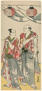 Herci Arashi Ryuzo II a Ichikawa Komazo III, z pentaptychu jedenácti herců oslavujících festival svatyně bratří Soga od Torii Kiyonaga