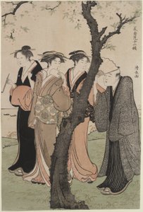 Třetí měsíc: Čas třešňových květů v Gotenyamě od Torii Kiyonaga