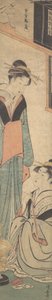 Dvě dívky mluví poblíž ohniště Hibachi, ca. 1785. od Torii Kiyonaga