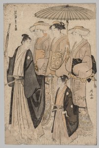 Woman of the Yoshiwara and Attendants (ze série Brocades of the East in Fashion) od Torii Kiyonaga