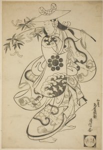 Sawamura Kodenji I jako Tsuyu no Mae ve hře „Kanto Koroku“ hrané v divadle Nakamura ve třetím měsíci roku 1698 (?) od Torii Kiyonobu I