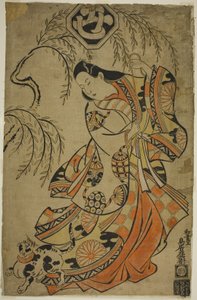 Herec Uemura Kichisaburo jako třetí princezna ve hře Wakoku Gosuiden, uvedené v divadle Morita ve třetím měsíci, 1700 od Torii Kiyonobu I