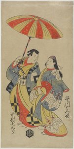 Nakamura Shichisaburo _ Jako Chihara Sakon Osuke And d Hayakawa Hatsuse Aste Korte-san Okuni, srpen st 1702 od Torii Kiyonobu I Torii Kiyonobu I