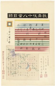Obsah pro sérii Kabuki juhachiban Kabuki juhachiban mokuroku (titul na předmětu) Hraje osmnáct kabuki (název série) Kabuki juhachiban (název série na objektu)