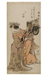 Kabuki herec Segwa Kikunojo III v ženské roli (onnagata), kolem 1794-1795 (dřevěný blok na papíře)