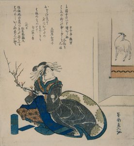 Kurtizána s ratolestí švestkových květů, 1835., 1835. od Totoya Hokkei