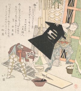 Přípravy na Nový rok, od Spring Rain Surimono Album Harusame surimono-jo, vol...., 1817. od Totoya Hokkei