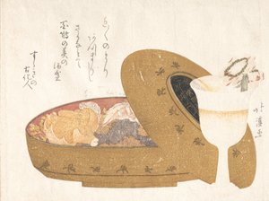 Pohár na víno a lak na jídlo s novoročním jídlem, 1811. od Totoya Hokkei