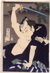 Ichikawa Kuz Iii v roli Nakamy Ichisukeho od Toyohara Kunichika