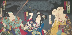 Onoe Kikukoro V jako Otowa Family Cat House Science ght, Kapela Tajný doktor V Jako Aisho Rikuoku Line t. .. .. , 1870. od Toyohara Kunichika