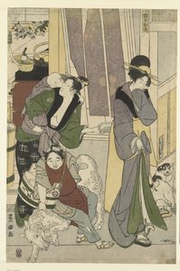 obchodník s rybami Čtvrtý měsíc, triptych Yongatsu, sanbukutsui (název na objektu) Dvanáct měsíců od Toyohiro a Toyokuni (název série) Toyohiro Toyokuni ryoga juniko (název série na objektu) od Toyokuni (II) , Utagawa