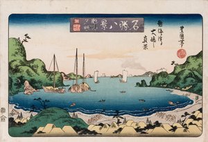 Vracející se lodě, Kanazawa, ze série „Osm pohledů na známá místa“ od Toyokuni II