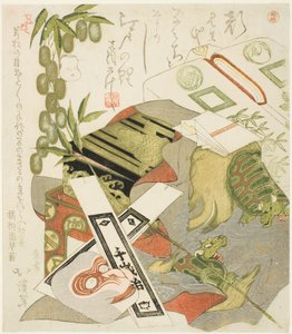Zátiší s opičí maskou od Toyota (1780-1850) Hokkei