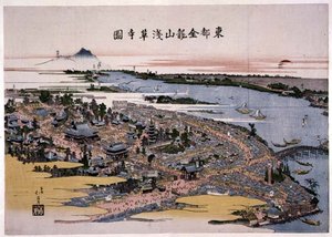 Chrám Kinryuzan Senso-ji ve východním hlavním městě (Edo) kolem roku 1820 (dřevotisk) od Toyota Hokkei
