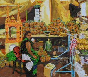 Ananasová trilogie 2 (Mexico City), 2018 (olej na desce) od Trevor Burgess