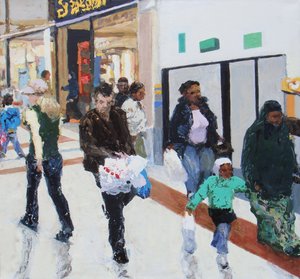 Nakupující 2, 2009 (olej na plátně) od Trevor Burgess