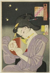 Potěšen (Ureshiso), ze série "Třicet dva aspektů žen (Fuzoku sanjuniso)" od Tsukioka Yoshitoshi