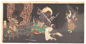 Fudō Myōō hrozí novicovi od Tsukioka Yoshitoshi